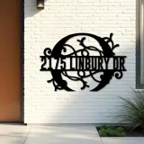 Custom Metal Floral Monogram Split Letter O Metal Address Sign House number Hanging Address Plaque Yard Sign Outdoor decor