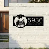 Custom Metal Mom Dad and daughters go fishing Metal Address Sign Custom House number Hanging Address Plaque Yard Sign Outdoor