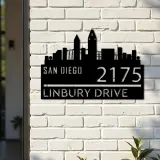 Custom Metal San Diego city skyline Metal Address Sign Hanging Address Plaque house number Yard Outdoor Sign