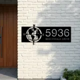 Custom Metal Compass globe world map Metal Address Sign, House number, Outdoor Number Signage, Yard Sign Address Plate