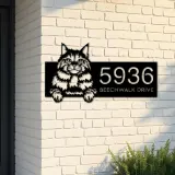 Custom Metal Siberian Cute peeking cat kitten Metal Address Sign, House number, Outdoor Number Signage, Yard Sign Address Plate