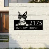 Custom Metal English Bullterrier dog US glasses Metal Address Sign House number Hanging Address Plaque Yard Sign Outdoor decor