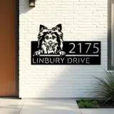 Custom Metal Shetland Sheepdog Cute puppy Metal Address Sign House number Hanging Address Plaque Yard Sign Outdoor decor