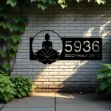 Custom Metal Zen Lotus Buddha Metal Address Sign, House number, Outdoor Number Signage, Yard Sign Address Plate