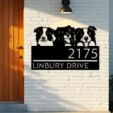 Custom Metal Peeking dogs border collie Metal Address Sign, House number, Outdoor Number Signage, Yard Sign Address Plate