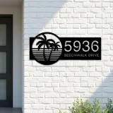 Custom Metal Palm tree sunset Metal Address Sign, House number, Outdoor Number Signage, Yard Sign Address Plate