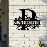 Custom Metal Floral Monogram Split Letter P Metal Address Sign House number Hanging Address Plaque Yard Sign Outdoor decor