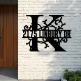 Custom Metal Floral Monogram Split Letter K Metal Address Sign House number Hanging Address Plaque Yard Sign Outdoor decor