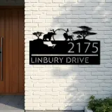 Custom Metal Safari scene african wild life Metal Address Sign, House number, Outdoor Number Signage, Yard Sign Address Plate