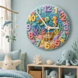 Pastell Unter dem Meer Wanduhr für Kinderzimmer | Ozean Schildkröte Dekoration, Perfektes Geschenk zur Babyparty für Jungen und Mädchen (34,5 cm)