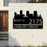 Custom Metal Wichita city skyline Metal Address Sign Hanging Address Plaque house number Yard Outdoor Sign
