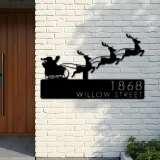Custom Metal Santa claus Christmas Reindeer sleigh Metal Address Sign, House number, Outdoor Number Signage, Yard Sign Address Plate