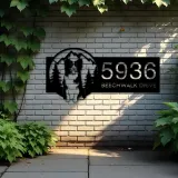 Custom Metal Dog mountain scene Metal Address Sign, House number, Outdoor Number Signage, Yard Sign Address Plate