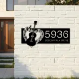 Custom Metal Love Guitar music notes Guitarist Metal Address Sign, House number, Outdoor Number Signage, Yard Sign Address Plate