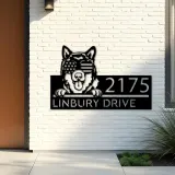 Custom Metal Alaskan Malamute dog US glasses Metal Address Sign House number Hanging Address Plaque Yard Sign Outdoor decor