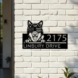 Custom Metal Alaskan Malamute dog US glasses Metal Address Sign House number Hanging Address Plaque Yard Sign Outdoor decor