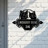 Custom Metal Cute cats kittens Metal Address Sign, House number, Outdoor Number Signage, Yard Sign Address Plate