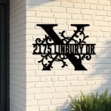 Custom Metal Floral Monogram Split Letter X Metal Address Sign House number Hanging Address Plaque Yard Sign Outdoor decor