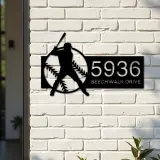 Custom Metal Baseball player Sport Metal Address Sign, House number, Outdoor Number Signage, Yard Sign Address Plate002