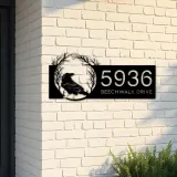 Custom Metal Raven Crow Halloween Wreath Metal Address Sign, House number, Outdoor Number Signage, Yard Sign Address Plate