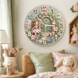 Reloj de pared infantil con jardín de hadas caprichoso | Decoración de guardería mágica con puerta del bosque, regalo de cumpleaños para habitación de niña (34.5 cm)