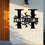 Custom Metal Floral Monogram Split Letter H Metal Address Sign House number Hanging Address Plaque Yard Sign Outdoor decor