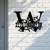 Custom Metal Floral Monogram Split Letter W Metal Address Sign House number Hanging Address Plaque Yard Sign Outdoor decor