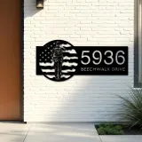 Custom Metal Policeman police officer US Flag Metal Address Sign House number Hanging Address Plaque Yard Sign Outdoor