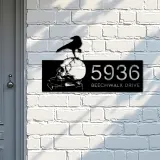 Custom Metal Raven on skull halloween Metal Address Sign, House number, Outdoor Number Signage, Yard Sign Address Plate