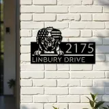 Custom Metal Newfoundland dog US flag glasses Metal Address Sign House number Hanging Address Plaque Yard Sign Outdoor decor