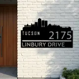 Custom Metal Tucson city skyline Metal Address Sign Hanging Address Plaque house number Yard Outdoor Sign