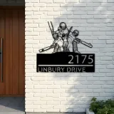 Custom Metal Cricket player sport Metal Address Sign, House number, Outdoor Number Signage, Yard Sign Address Plate
