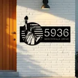 Custom Metal Statue of liberty US flag 4th July Metal Address Sign, House number, Outdoor Number Signage, Yard Sign Address Plate