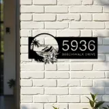 Custom Metal Floral tropical Beach island scene Metal Address Sign, House number, Outdoor Number Signage, Yard Sign Address Plate