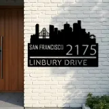 Custom Metal San Francisco city skyline Metal Address Sign Hanging Address Plaque house number Yard Outdoor Sign