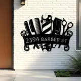 Custom Metal Barbershop Hair Stylist Barber Metal Address Sign, House number, Outdoor Number Signage, Yard Sign Address Plate