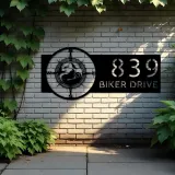 Custom Metal Motorcycle mountain compass Biker Metal Address Sign, House number, Outdoor Number Signage, Yard Sign Address Plate