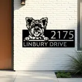 Custom Metal Yorkshire Dog Cute puppy Metal Address Sign House number Hanging Address Plaque Yard Sign Outdoor decor