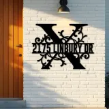 Custom Metal Floral Monogram Split Letter X Metal Address Sign House number Hanging Address Plaque Yard Sign Outdoor decor