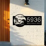 Custom Metal Waves palm tree Metal Address Sign, House number, Outdoor Number Signage, Yard Sign Address Plate