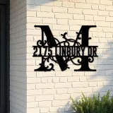 Custom Metal Floral Monogram Split Letter M Metal Address Sign House number Hanging Address Plaque Yard Sign Outdoor decor