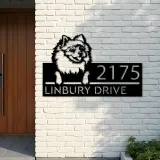 Custom Metal Pomeranian dog Puppy Metal Address Sign House number Hanging Address Plaque Yard Sign Outdoor decor