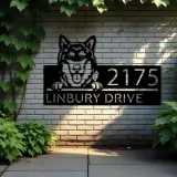 Custom Metal Alaskan Malamute dog cute puppy Metal Address Sign House number Hanging Address Plaque Yard Sign Outdoor decor