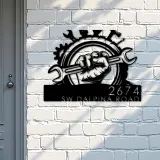 Custom Metal Mechanic tools carpenter Metal Address Sign, House number, Outdoor Number Signage, Yard Sign Address Plate