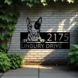 Custom Metal English Bullterrier dog Puppy Metal Address Sign House number Hanging Address Plaque Yard Sign Outdoor decor