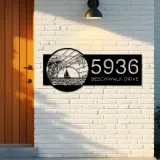 Custom Metal Island sea scene coconut tree Metal Address Sign, House number, Outdoor Number Signage, Yard Sign Address Plate