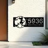 Custom Metal Witch and black cat flying halloween Metal Address Sign House number Hanging Address Plaque Yard Outdoor Sign