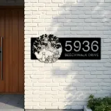 Custom Metal Tree of life with dog Metal Address Sign, House number, Outdoor Number Signage, Yard Sign Address Plate