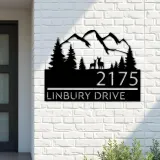 Custom Metal Deer couple mountain scene Metal Address Sign, House number, Outdoor Number Signage, Yard Sign Address Plate