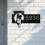 Custom Metal Boston Terrier dog welcome Metal Address Sign, House number, Outdoor Number Signage, Yard Sign Address Plate